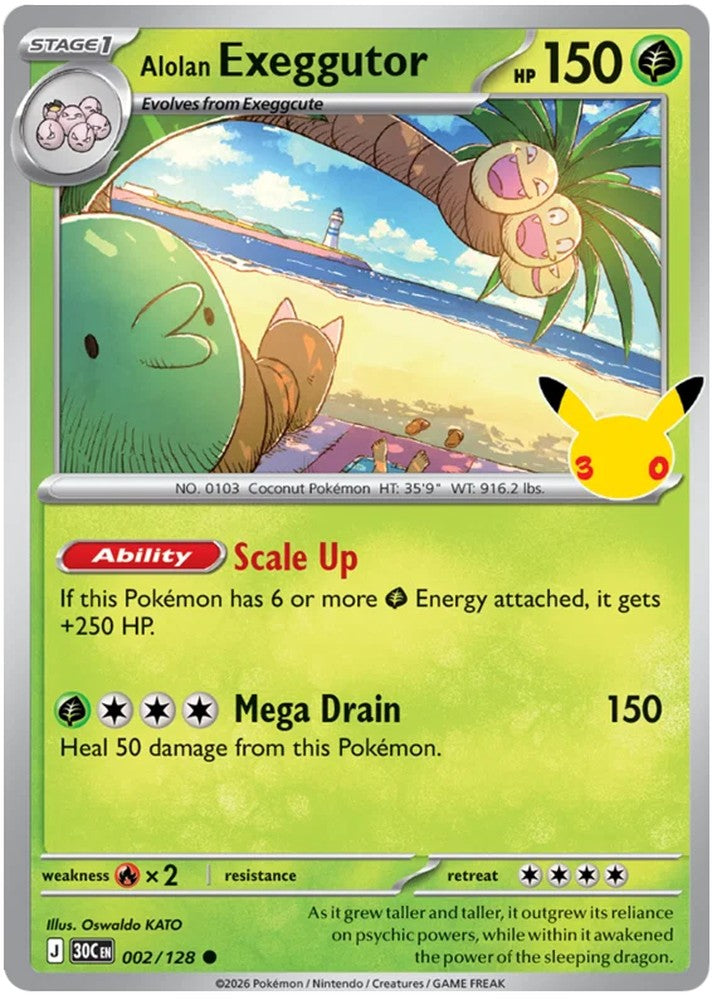 Alolan Exeggutor 002/128 Common Pokemon Card (30th Anniversary Collection)