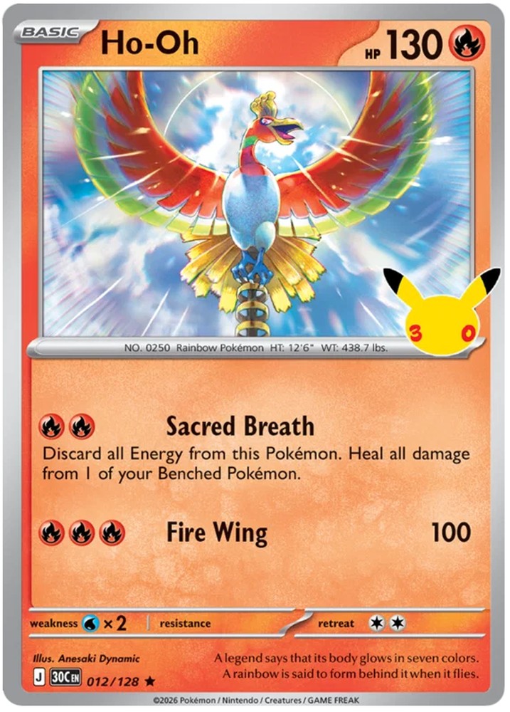 Ho-Oh 012/128 Rare Pokemon Card (30th Anniversary Collection)
