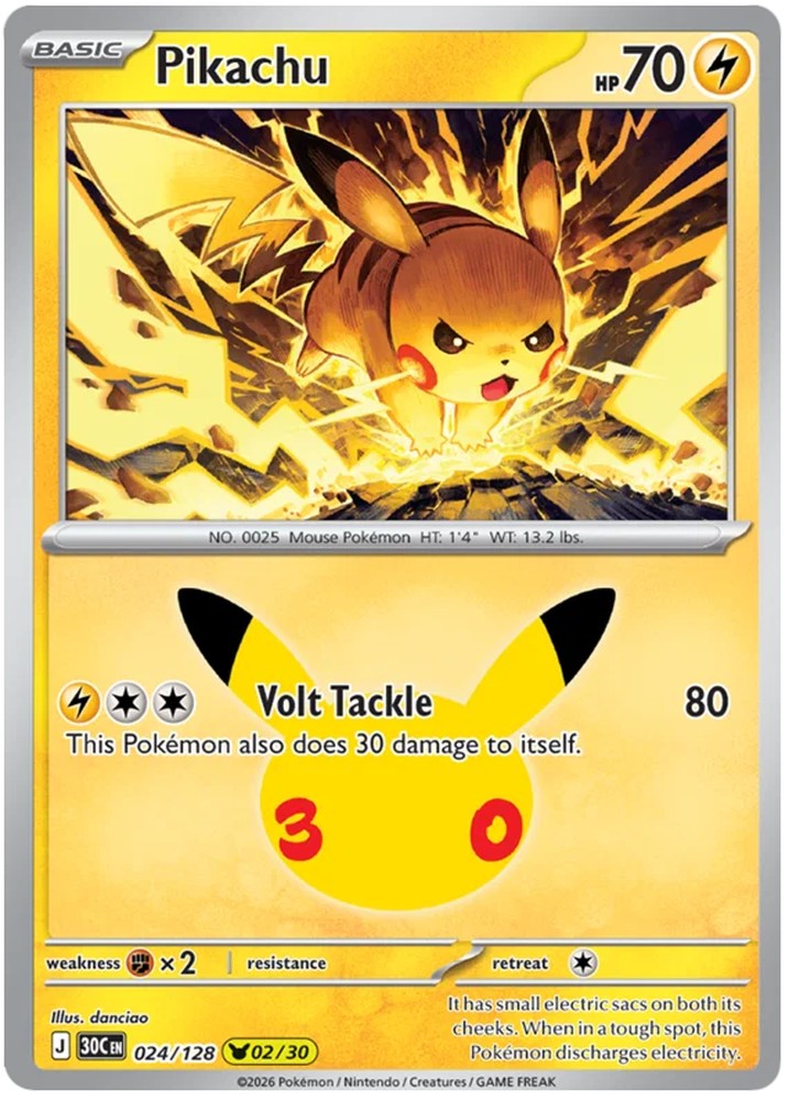 Pikachu 024/128 Common Pokemon Card (30th Anniversary Collection)