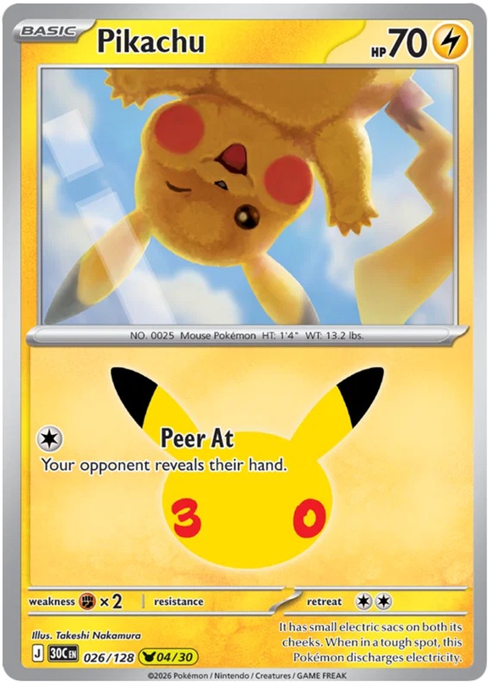 Pikachu 026/128 Common Pokemon Card (30th Anniversary Collection)