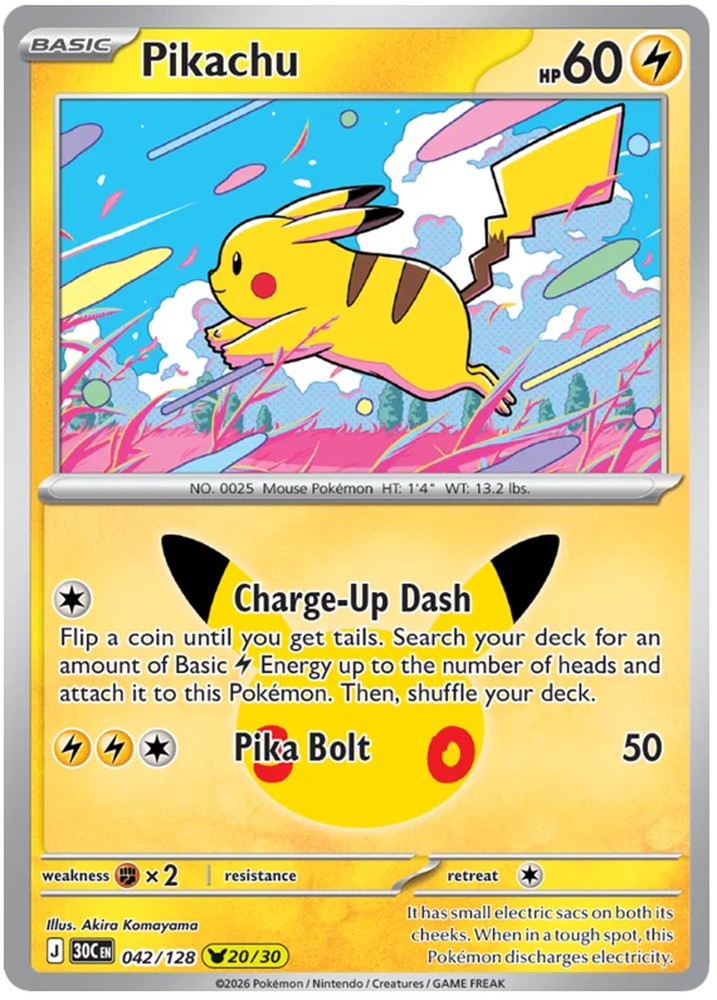 Pikachu 042/128 Common Pokemon Card (30th Anniversary Collection)