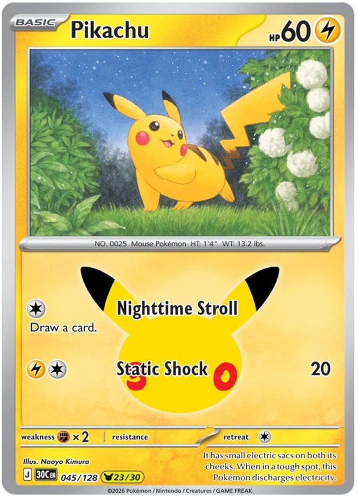 Pikachu 045/128 Common Pokemon Card (30th Anniversary Collection)