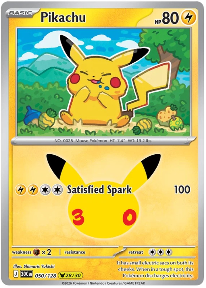 Pikachu 050/128 Common Pokemon Card (30th Anniversary Collection)
