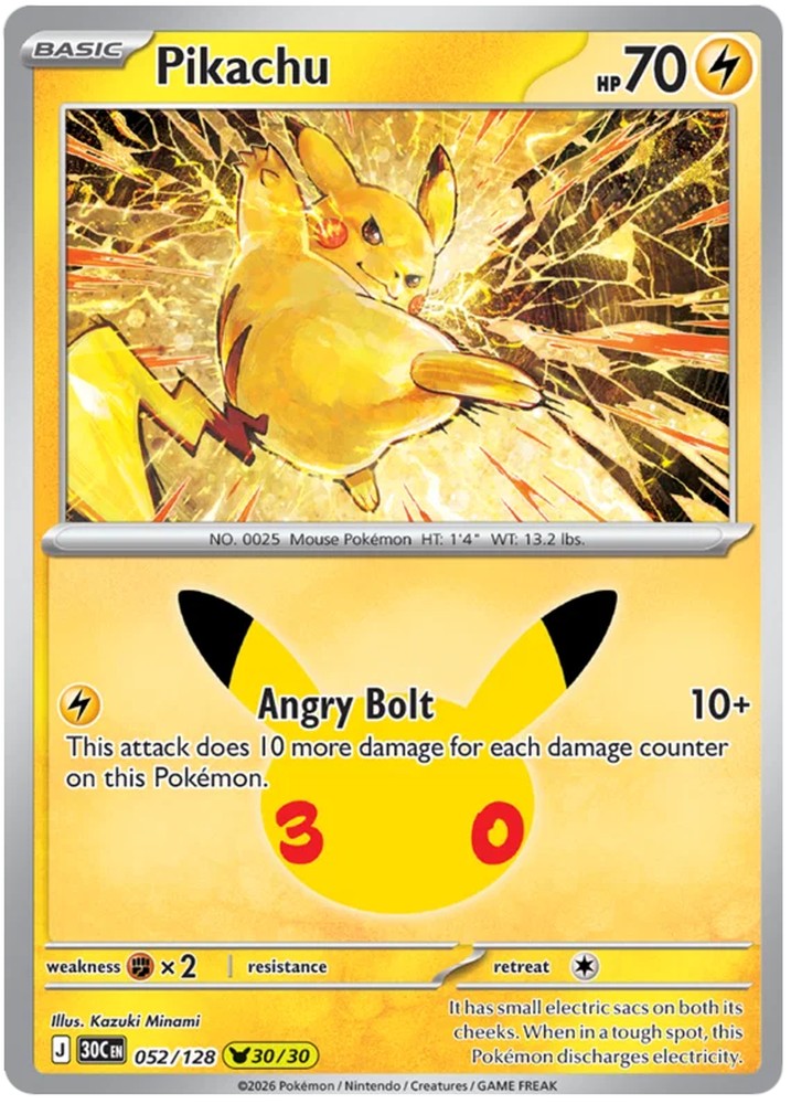 Pikachu 052/128 Common Pokemon Card (30th Anniversary Collection)