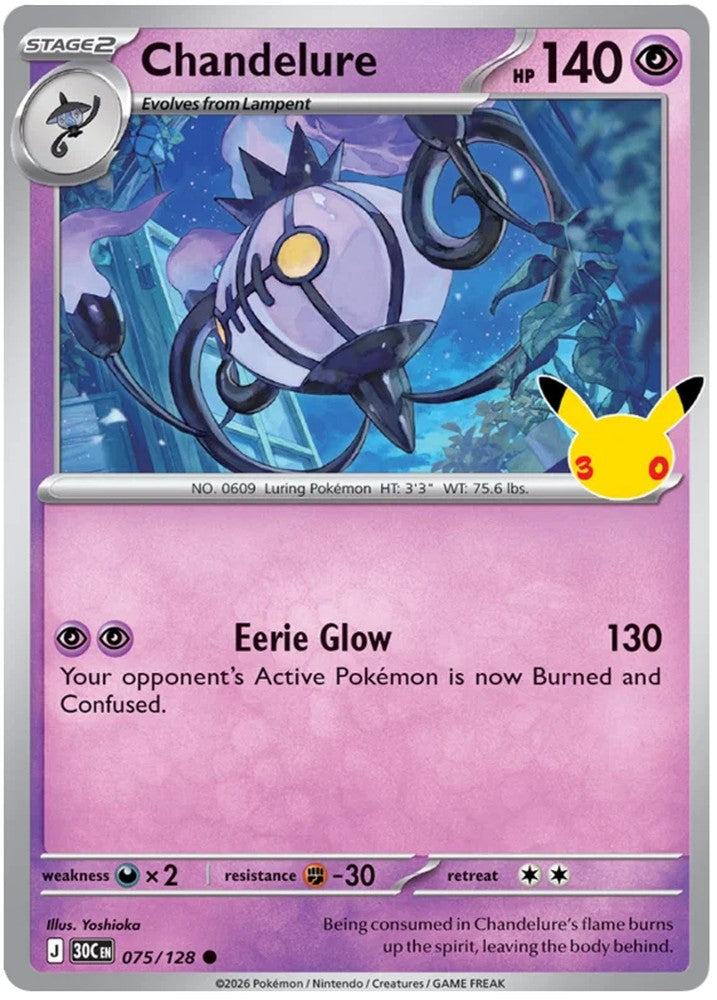 Chandelure 075/128 Common Pokemon Card (30th Anniversary Collection)