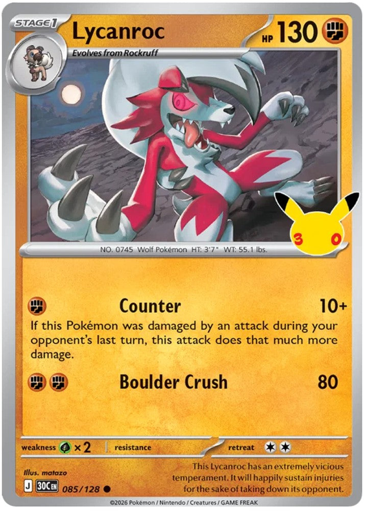 Lycanroc 085/128 Common Pokemon Card (30th Anniversary Collection)