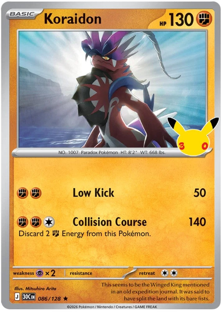 Koraidon 086/128 Rare Pokemon Card (30th Anniversary Collection)