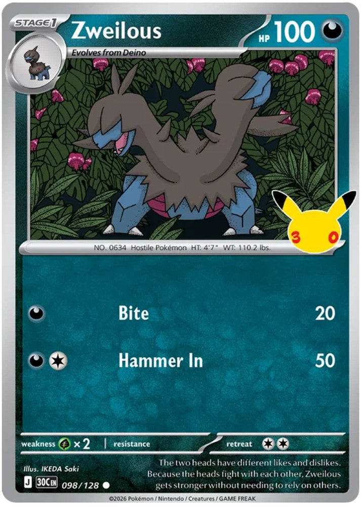 Zweilous 098/128 Common Pokemon Card (30th Anniversary Collection)