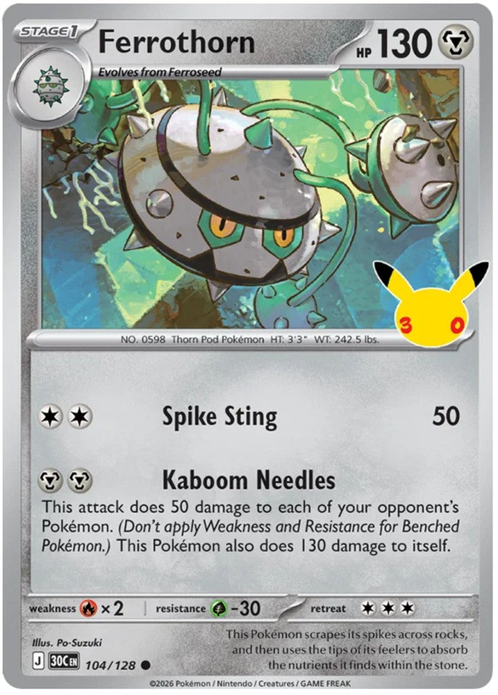 Ferrothorn 104/128 Common Pokemon Card (30th Anniversary Collection)
