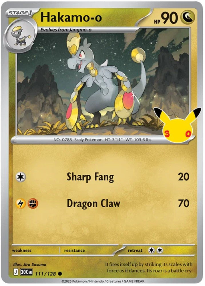 Hakamo-o 111/128 Common Pokemon Card (30th Anniversary Collection)