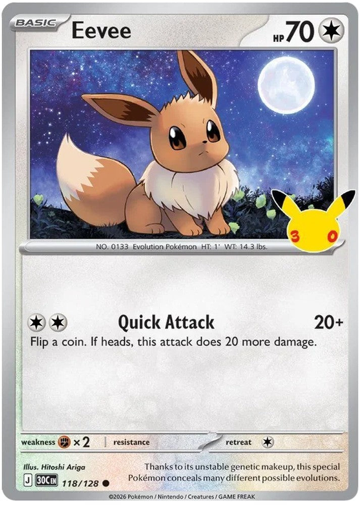 Eevee 118/128 Common Pokemon Card (30th Anniversary Collection)