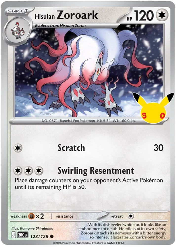 Hisuian Zoroark 123/128 Common Pokemon Card (30th Anniversary Collection)