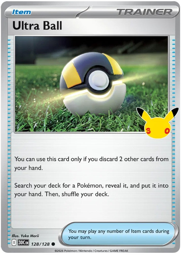 Ultra Ball 128/128 Common Pokemon Card (30th Anniversary Collection)