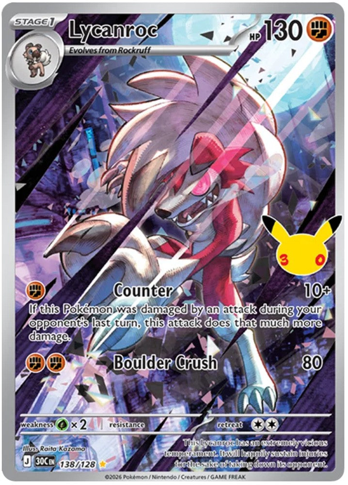 Lycanroc 138/128 Illustration Rare Pokemon Card (30th Anniversary Collection)
