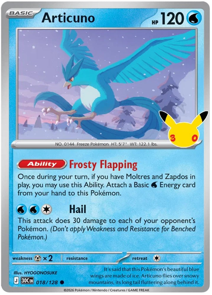 Articuno 018/128 Common Pokemon Card (30th Anniversary Collection)