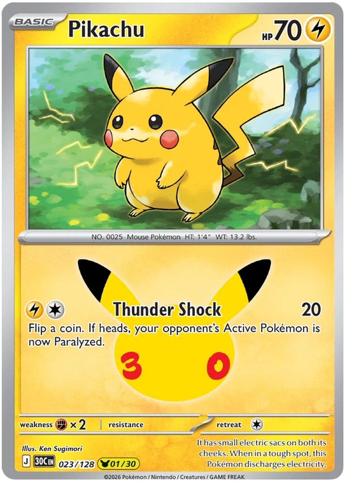 Pikachu 023/128 Common Pokemon Card (30th Anniversary Collection)
