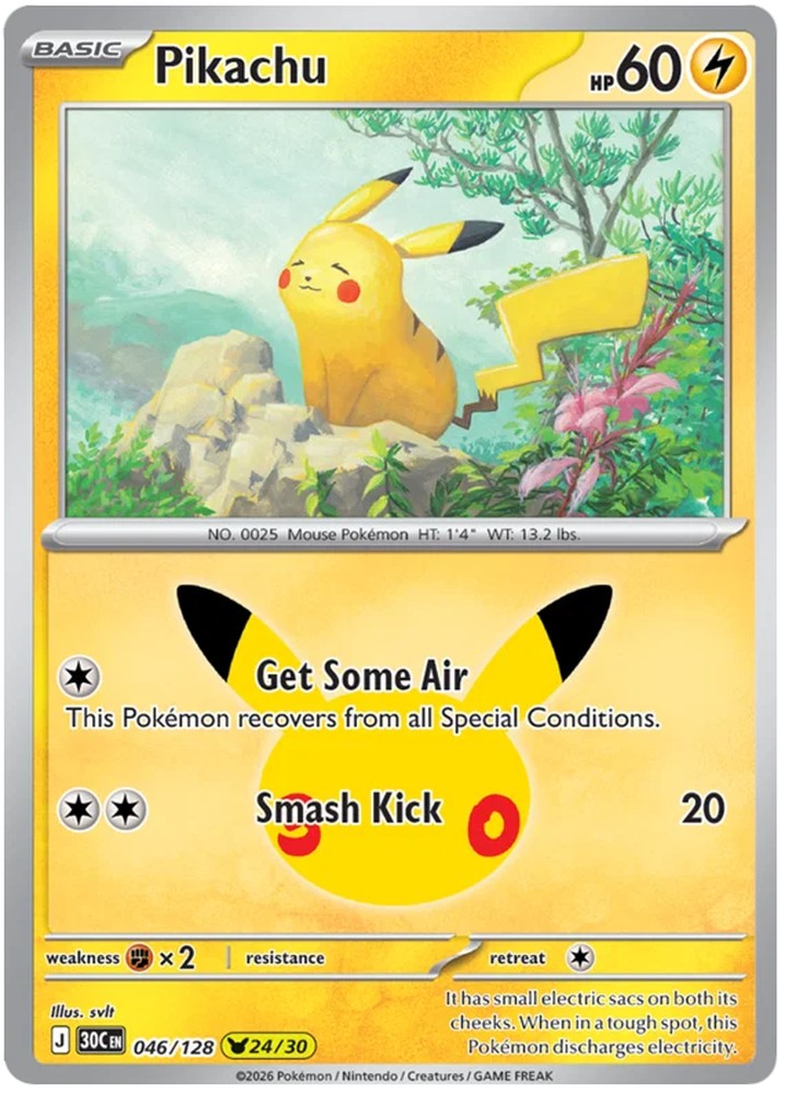 Pikachu 046/128 Common Pokemon Card (30th Anniversary Collection)