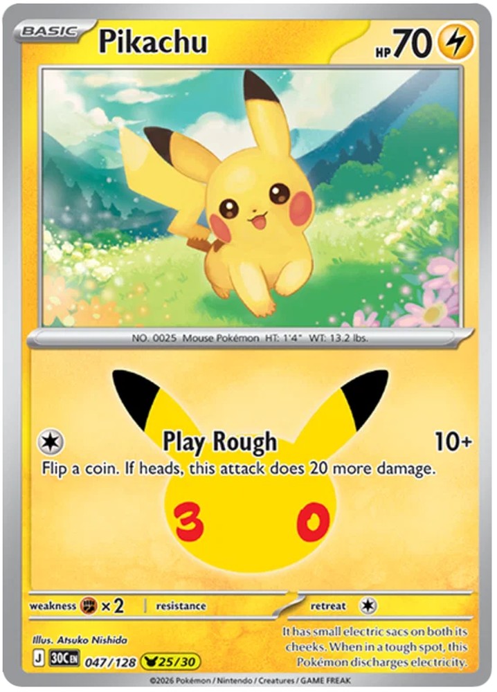 Pikachu 047/128 Common Pokemon Card (30th Anniversary Collection)