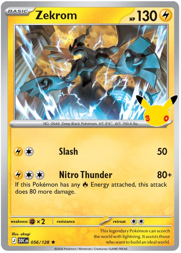 Zekrom 056/128 Rare Pokemon Card (30th Anniversary Collection)