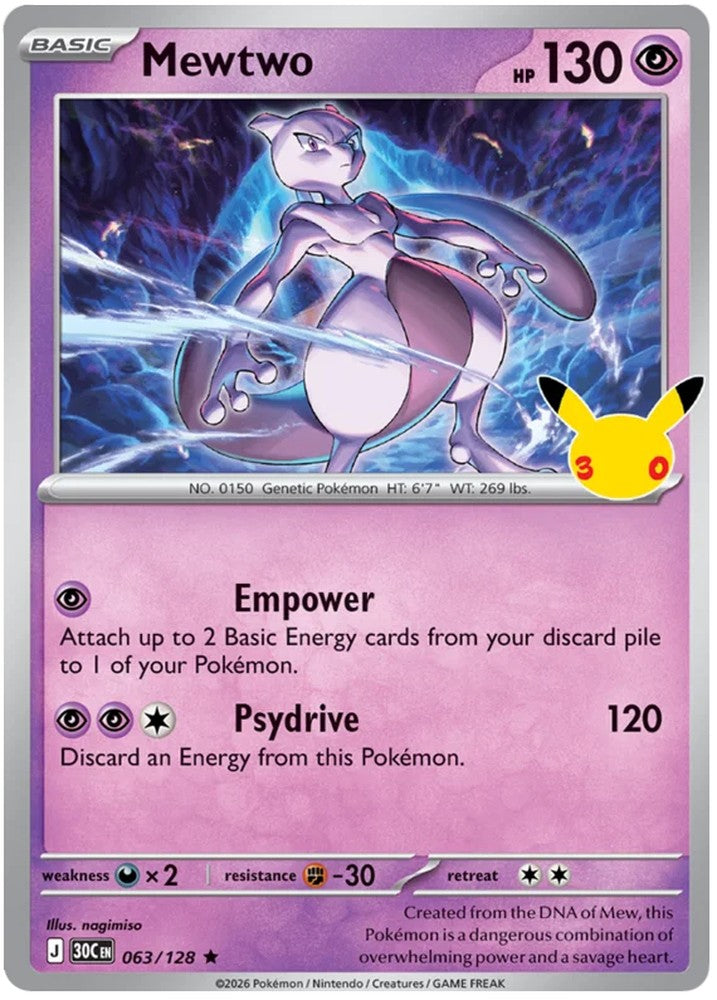 Mewtwo 063/128 Rare Pokemon Card (30th Anniversary Collection)
