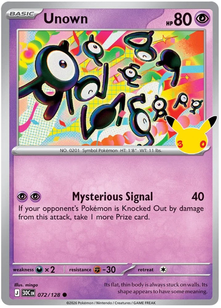 Unown 072/128 Common Pokemon Card (30th Anniversary Collection)
