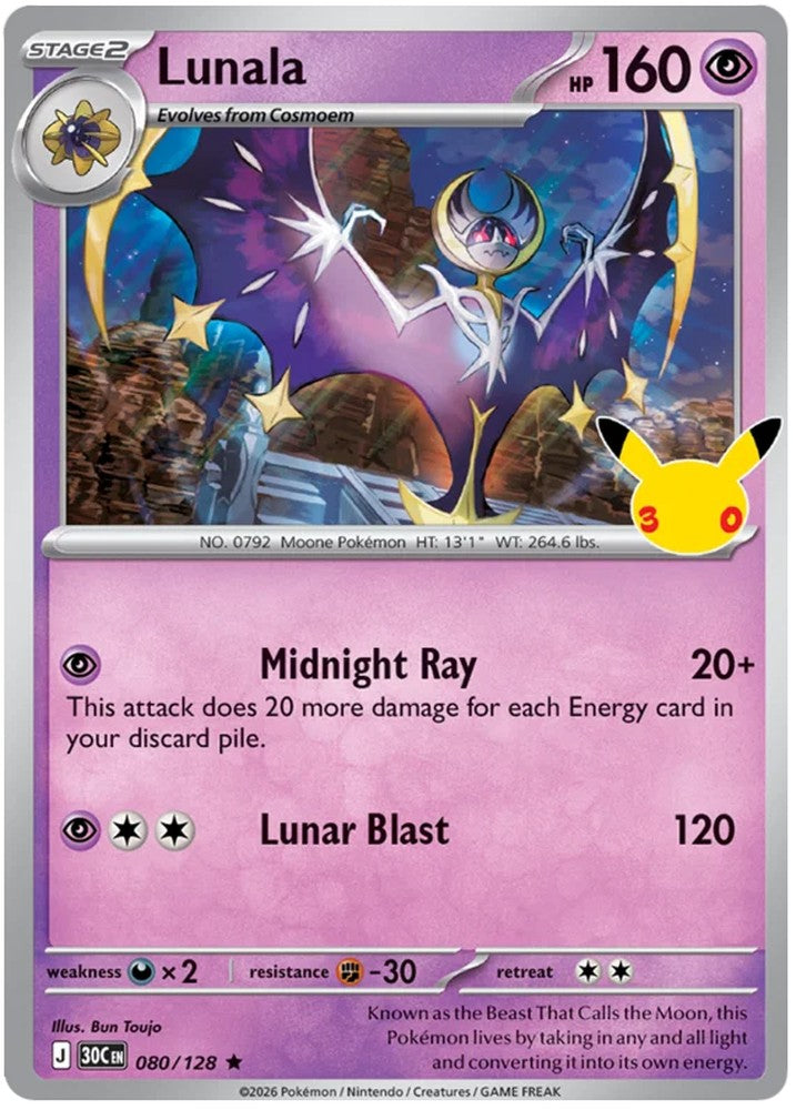 Lunala 080/128 Rare Pokemon Card (30th Anniversary Collection)