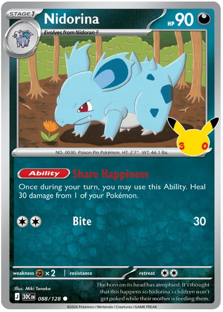 Nidorina 088/128 Common Pokemon Card (30th Anniversary Collection)