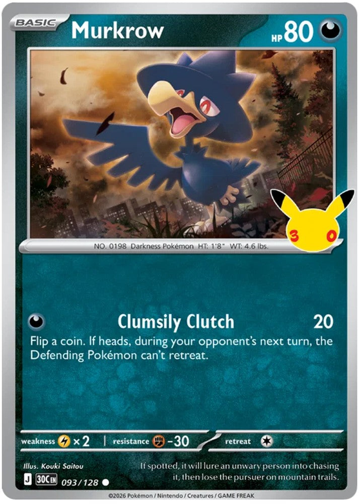 Murkrow 093/128 Common Pokemon Card (30th Anniversary Collection)