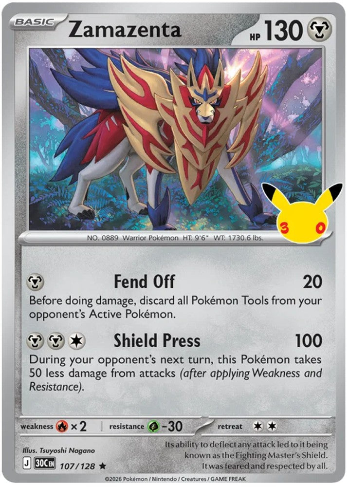 Zamazenta 107/128 Rare Pokemon Card (30th Anniversary Collection)