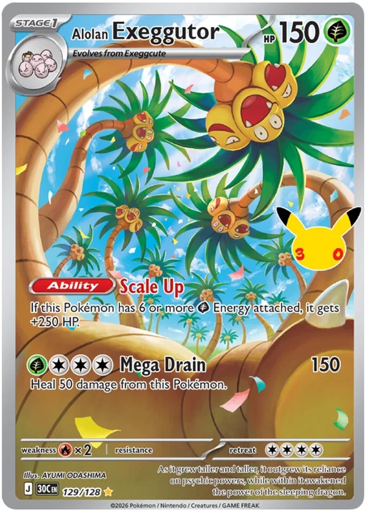Alolan Exeggutor 129/128 Illustration Rare Pokemon Card (30th Anniversary Collection)