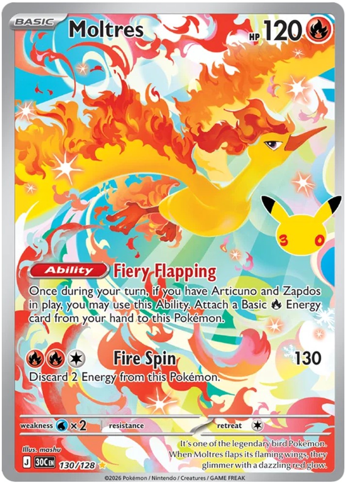 Moltres 130/128 Illustration Rare Pokemon Card (30th Anniversary Collection)
