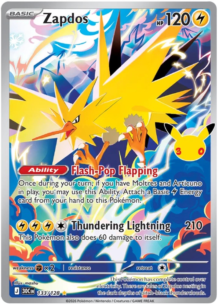 Zapdos 133/128 Illustration Rare Pokemon Card (30th Anniversary Collection)