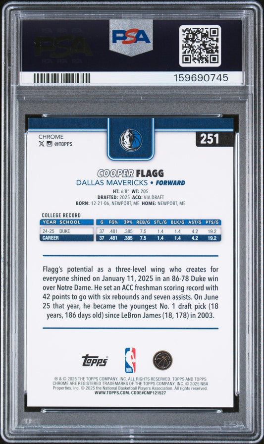 2025 Topps Chrome Cooper Flagg Blue X-Fractor PSA 10